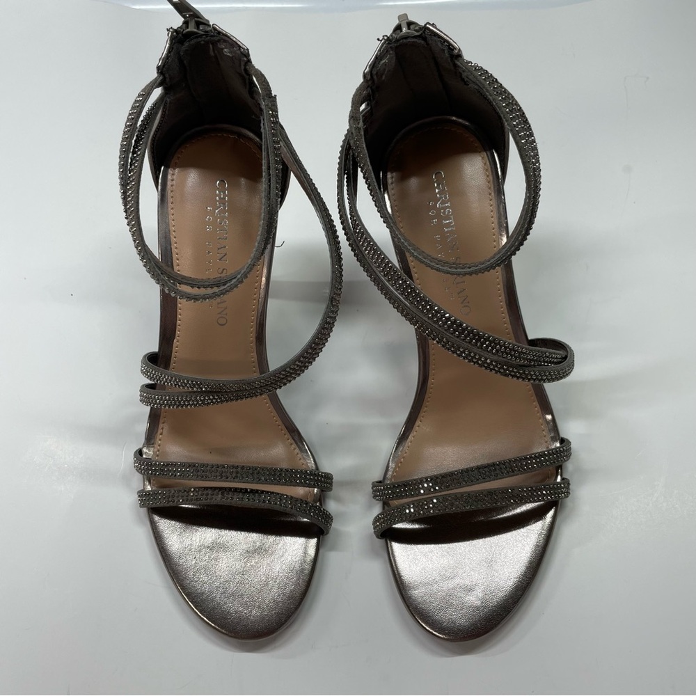 Christian Siriano Silver Metallic Strappy Open Toe Heels Size 7.5‎